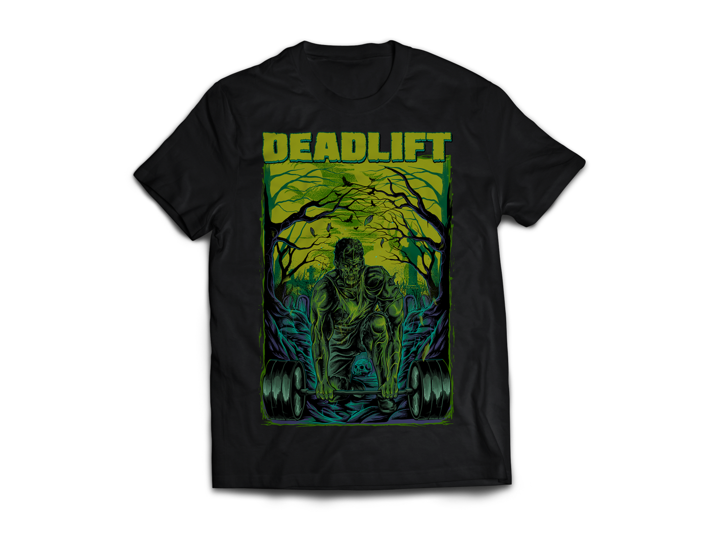 GymFangs černé fitness streetwear tričko deadlift- pohled zepředu.