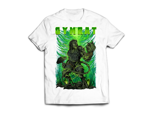 GymFangs bílé fitness streetwear tričko gymrat - pohled zepředu.
