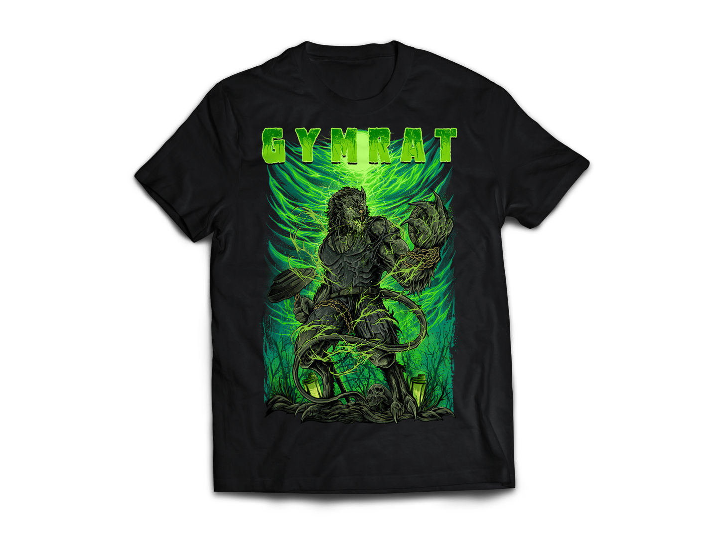 GymFangs černé fitness streetwear tričko Gymrat - pohled zepředu.