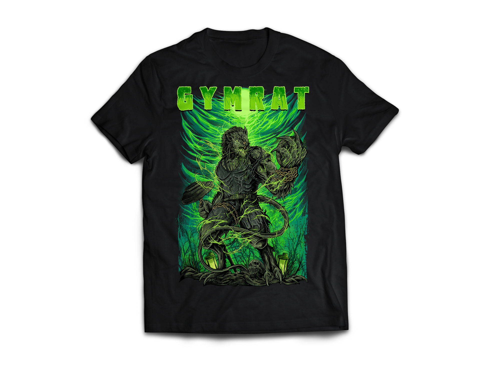 GymFangs černé fitness streetwear tričko Gymrat - pohled zepředu.